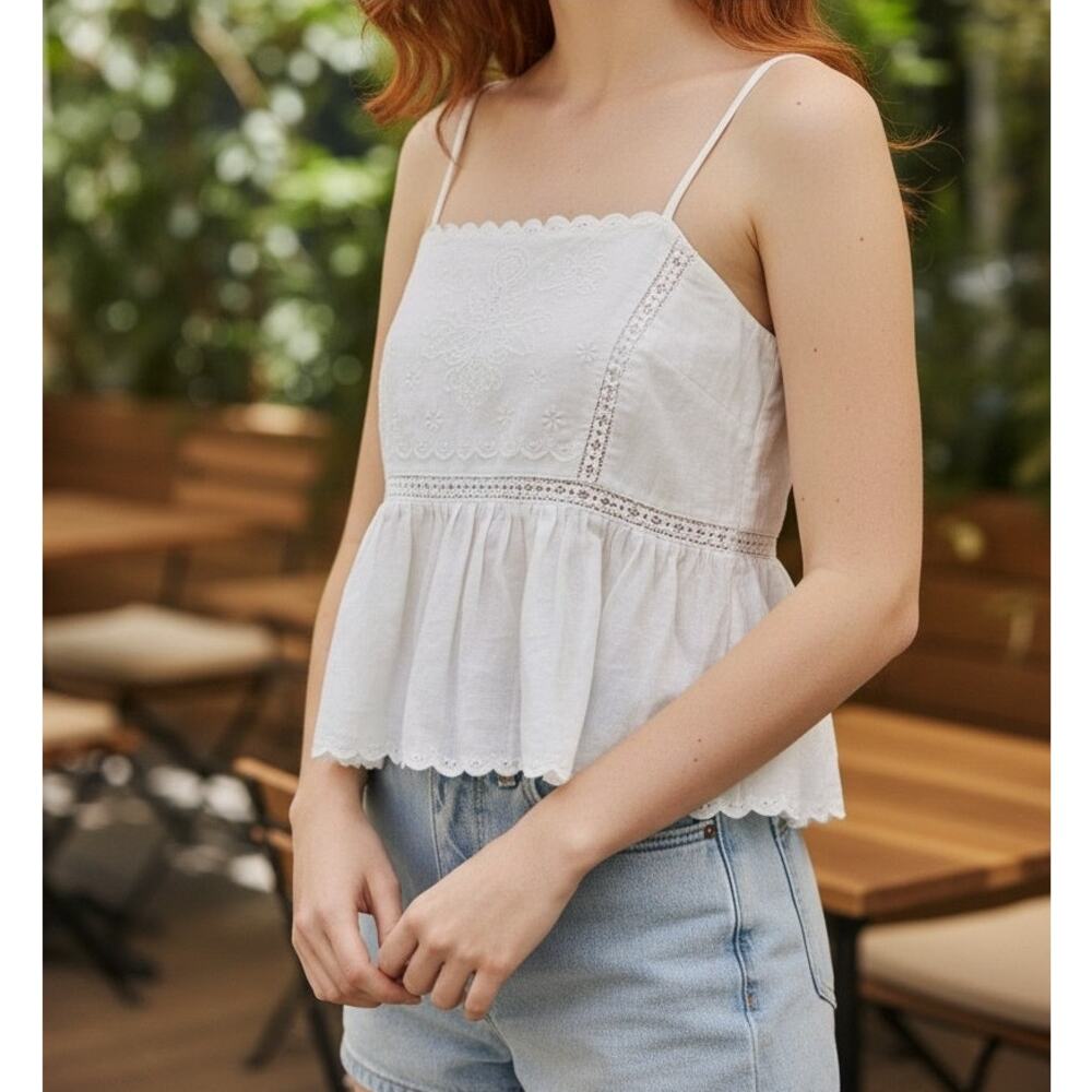White Halter Top Blouse Small Boho Embroidered Fairycore Lace Halter Lilith